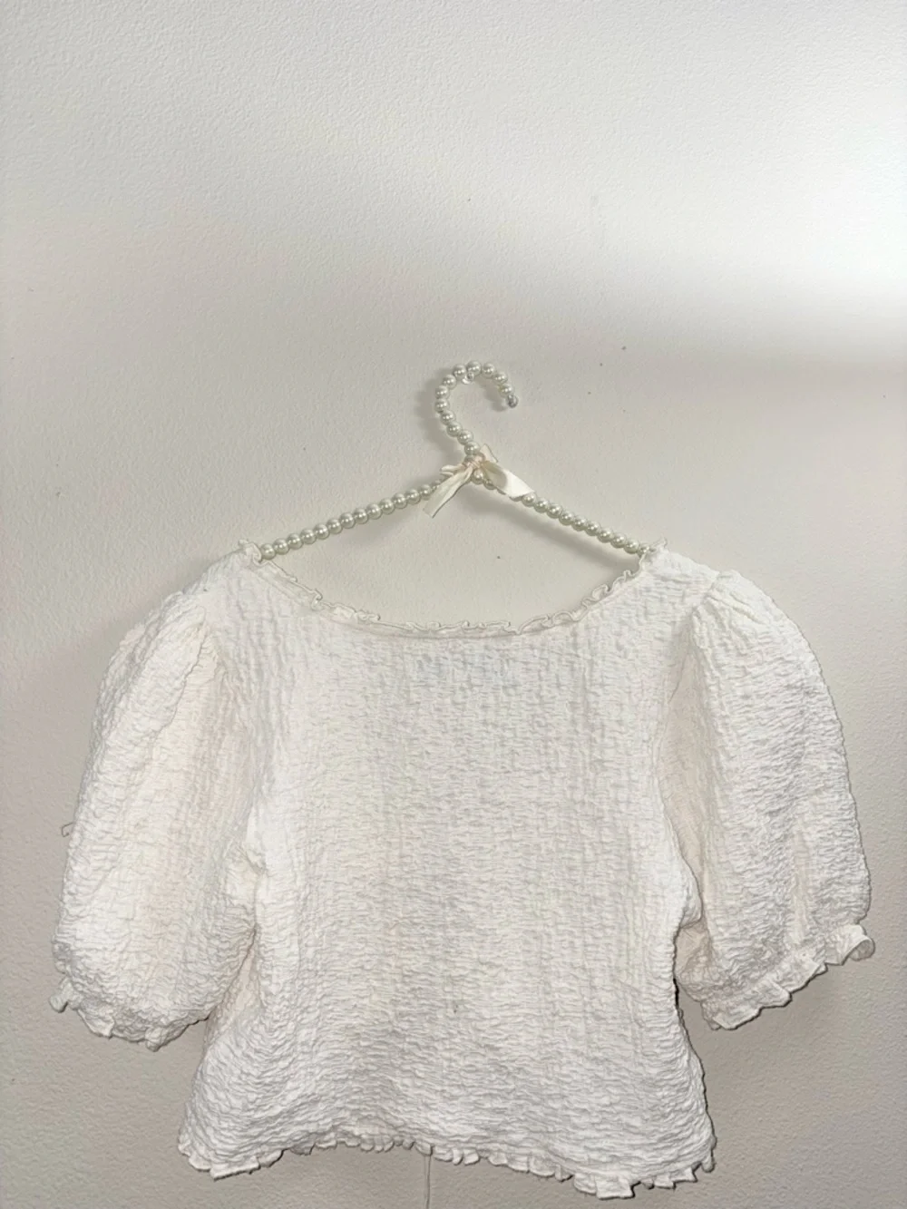 Urban Outfitters Cream Textured Puff-Sleeve Tie-Front Blouse - Picture 6 of 6